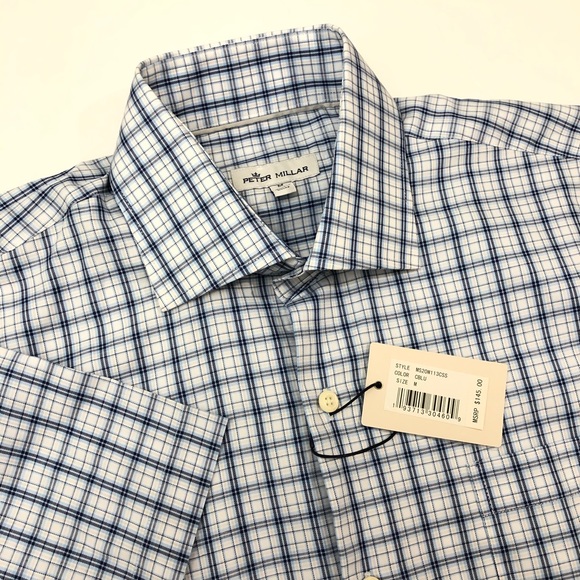 Peter Millar Crown Blue Plaid Short Sleeve Shirt